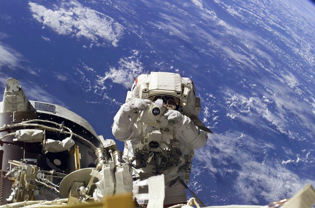 Astronaut during construction of international space station